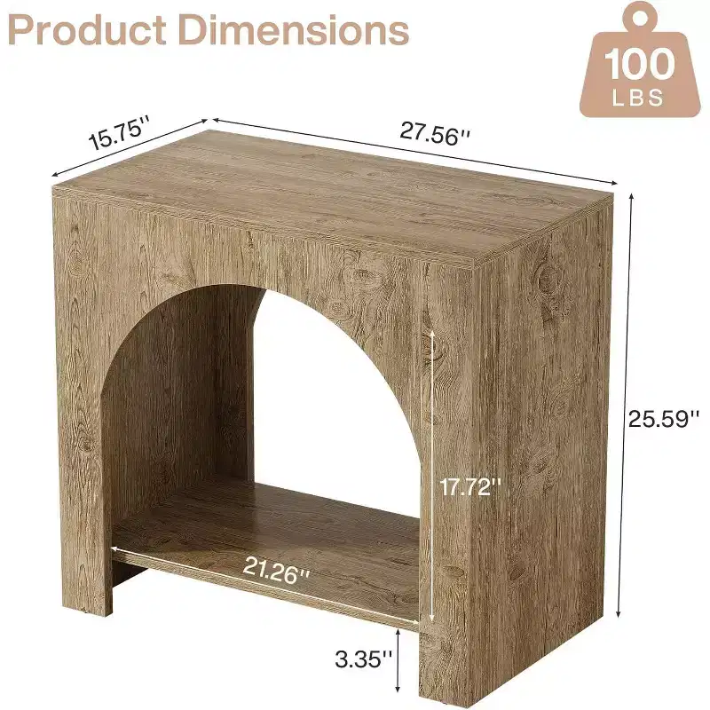 Lantine Farmhouse End Side Table: Large, heavy-duty wooden pedestal, storage, for living room/bedroom, accent furniture, Light Brown Oak.