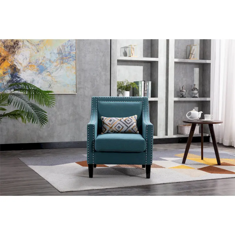 Linen Nailhead Accent Solid Wood Leg Living Room Armchair