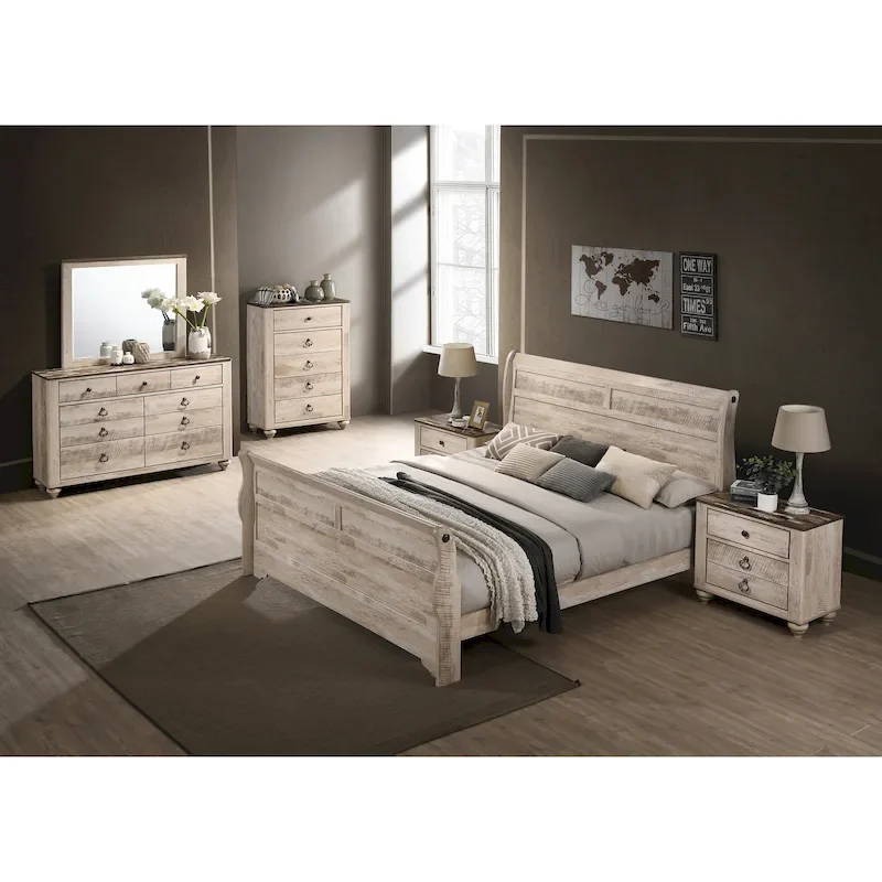 White Wash Shabby Chic Sleigh Bedroom – White Wash, Queen / King, Sleeps 2