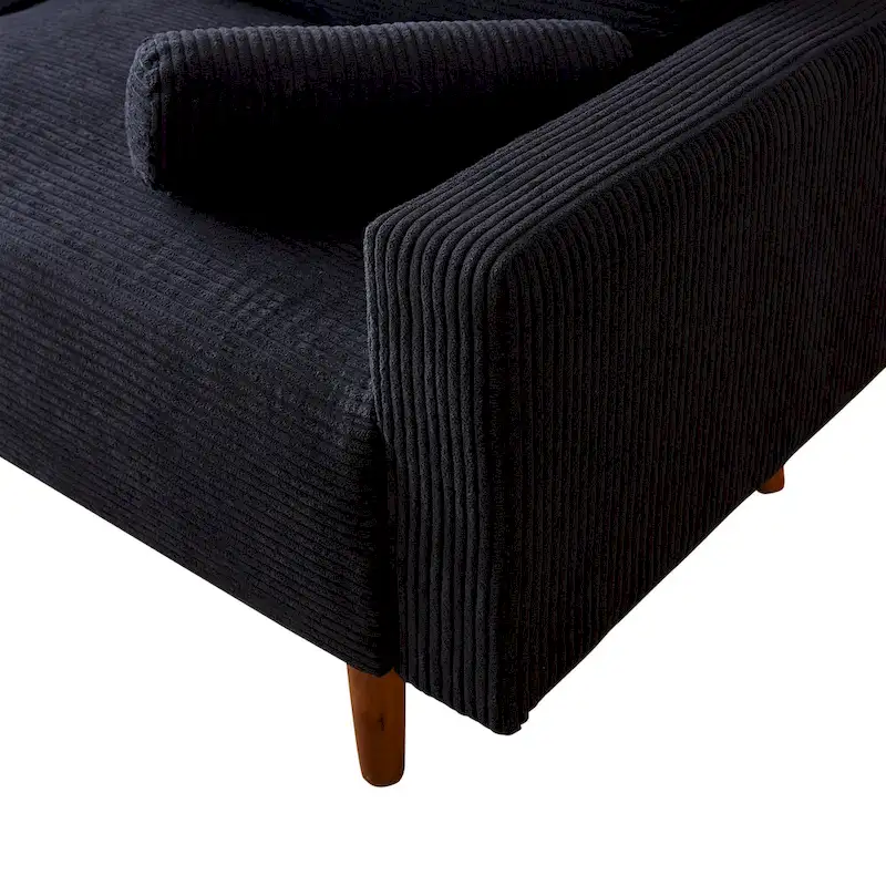 HOOOWOOO Mid-Century Modern Upholstered Sofa Couch with Rolled Pillows