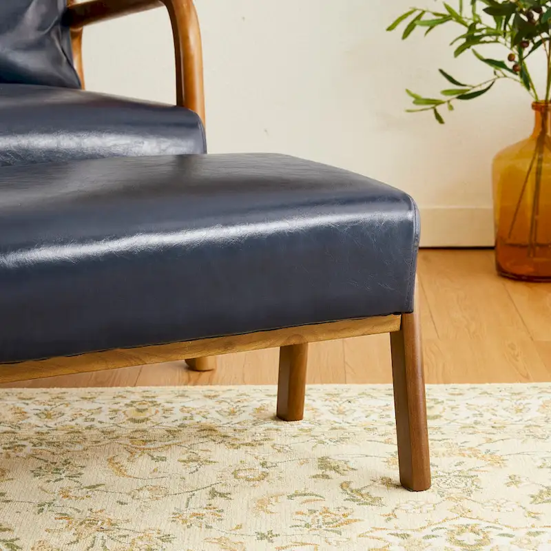 Glitzhome 30.75 H Mid-Century PU Leather Armchair with Ottoman Set