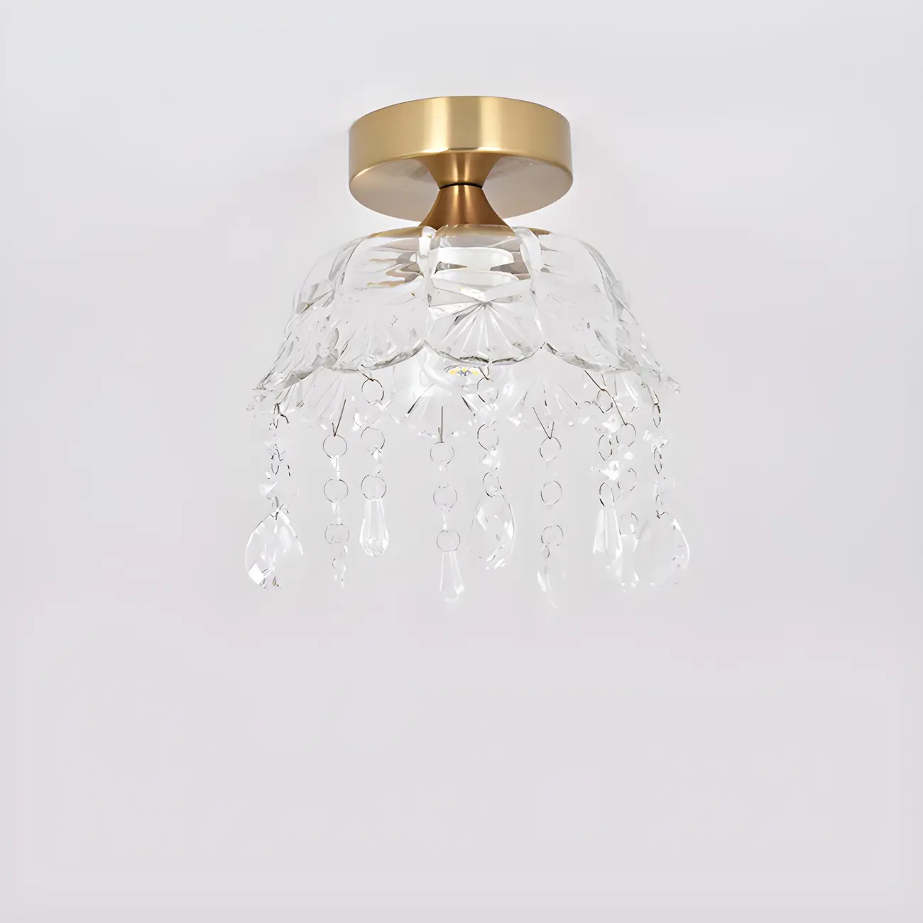 Elegant Golden Crystal Flower Dome Semi Flush Ceiling Light