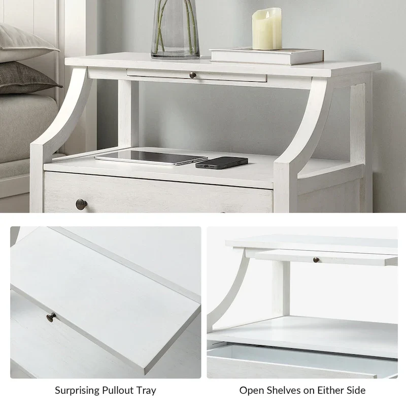 2 - Drawer Nightstand with Built-In Outlets and Pull-out Tray