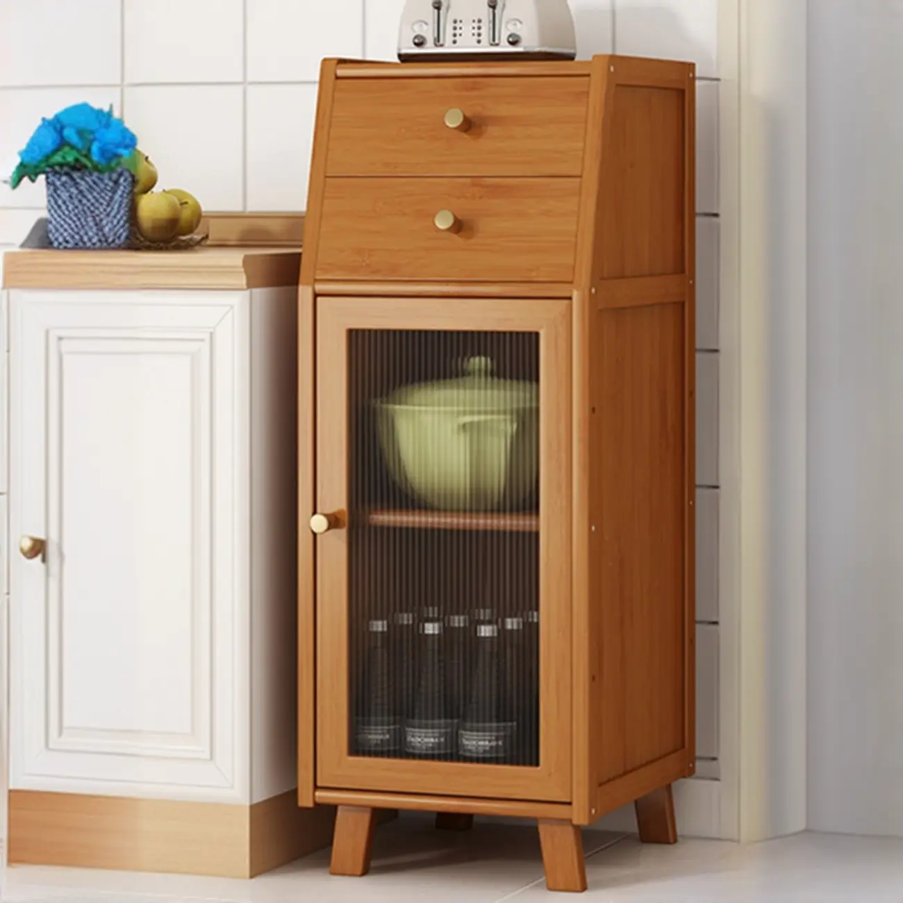 Modern Bamboo Narrow Buffet with Ample Storage