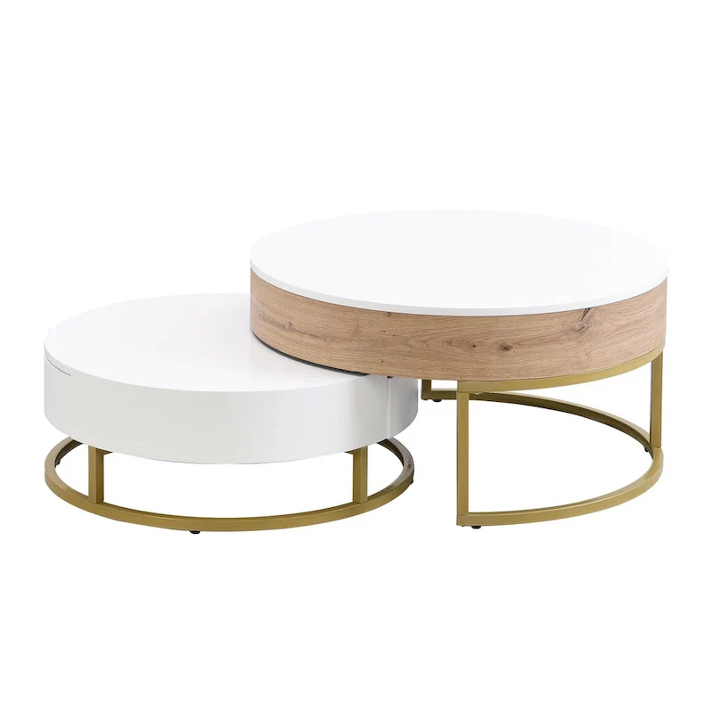 Modern Round Lift-top Nesting Coffee Tables with 2 Drawers