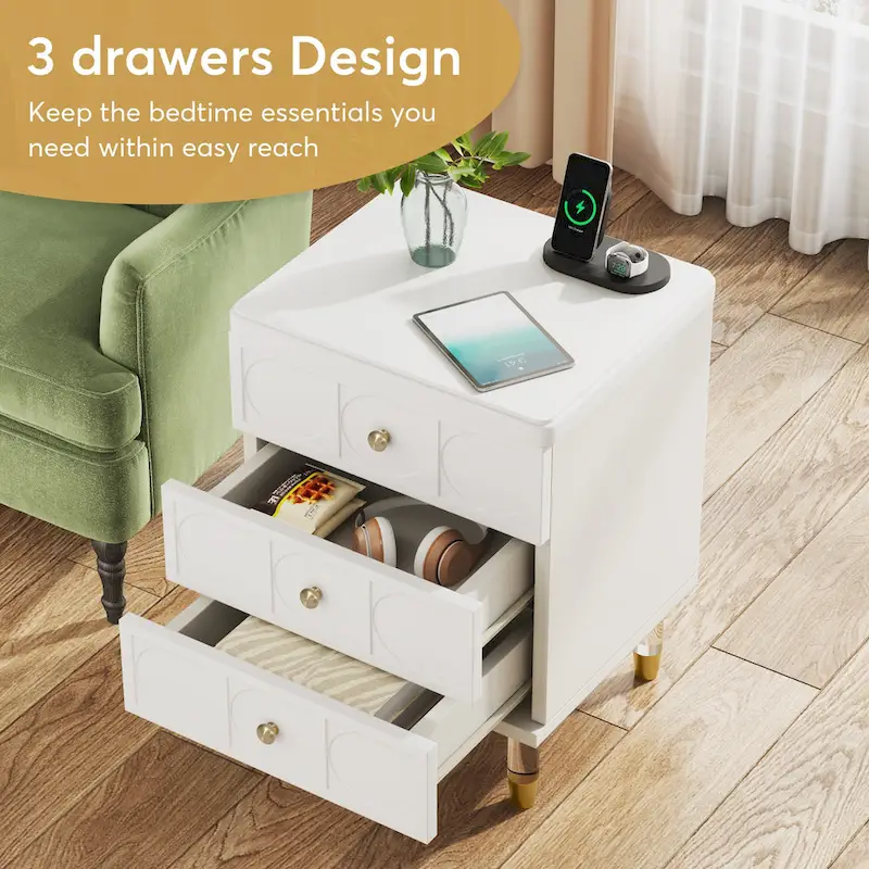 3-Drawer Nightstand with Two-Tone Finish