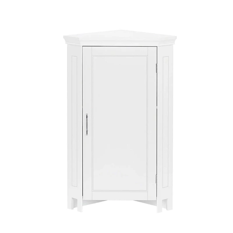 Corner Floor Bathroom Storage Cabinet with Doors and Adjustable Shelf - White