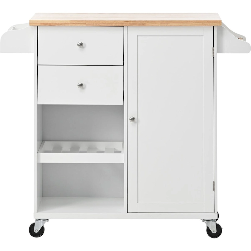 41.3 in. Rolling Kitchen Island with Spice Rack and Two Drawers