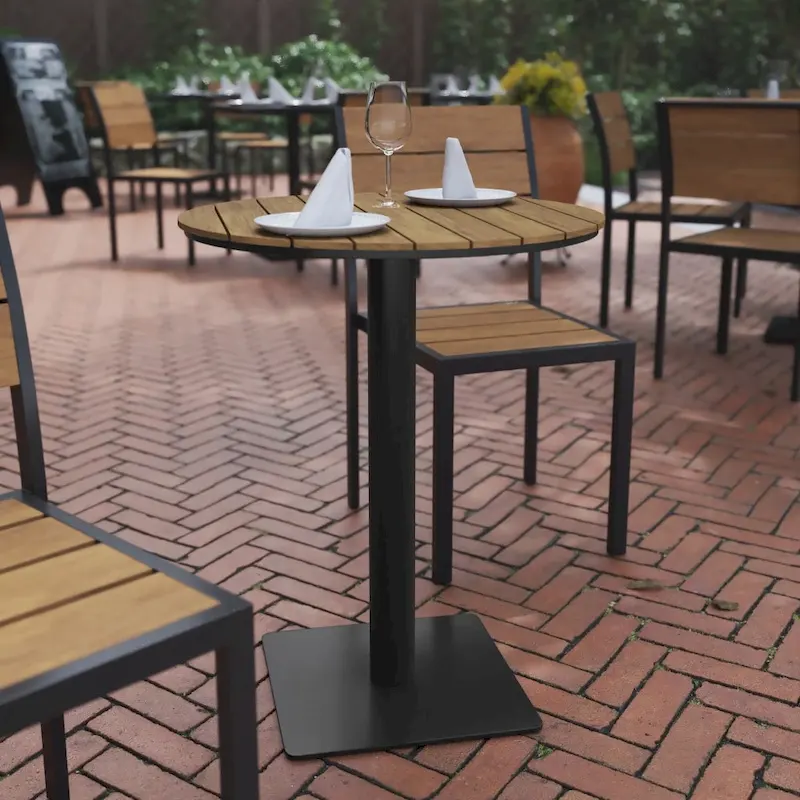 Commercial 24 Inch Round Faux Teak Outdoor Patio Dining Table