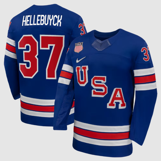 Connor Hellebuyck Royal US Hockey 2026 Home Jersey