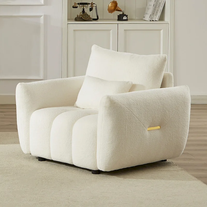Beige 39.7 Teddy Fabric Lounge Chair with Plastic Legs