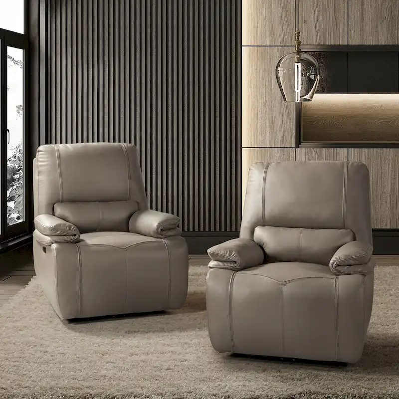 Clara Genuine Leather Power Recliner with Cushion Padded, Set of 2