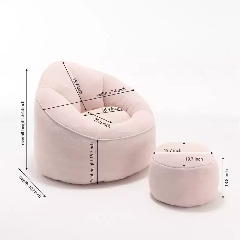 Bean Bag Chair, High-Density Foam Filling Bean Bag Sofa Chairs with Foot Stool, Modern Accent Chair with Ottoman