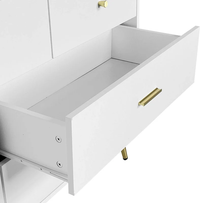 White 7-Drawer Dresser with Gold Handles & Legs, Single