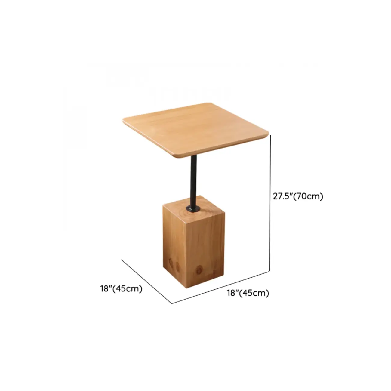 Natural Wood Square Block Base Chairside Table