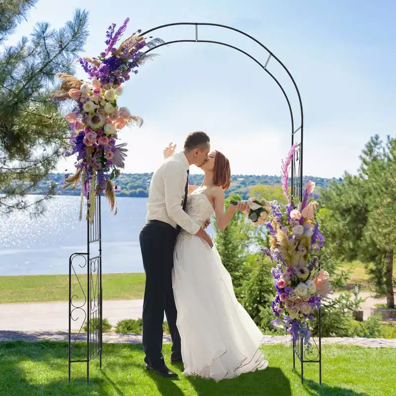 Costway Garden Arch Arbor Trellis 7.9 FT Metal Pergola Arbor w/ Elegant Pattern & Arc Top Design Galvanized Metal Pipes