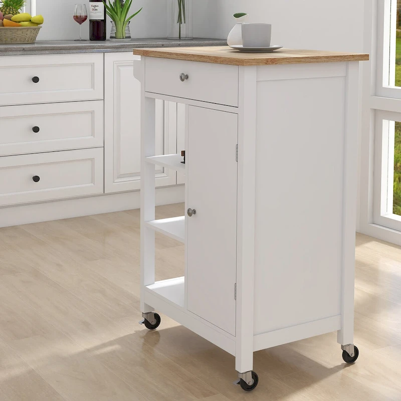 Kitchen Island Rolling Trolley Cart with Adjustable Shelves and Towel Rack - 25.98L * 15.55W * 34.06H