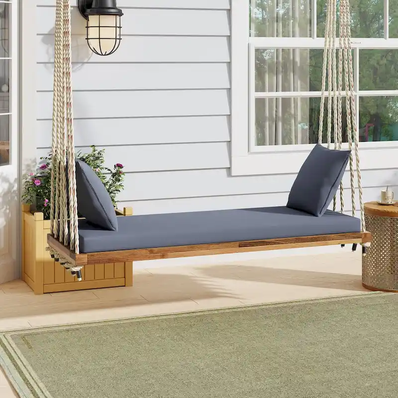 Hanging Porch Swing Bench with Cushion and Pillows
