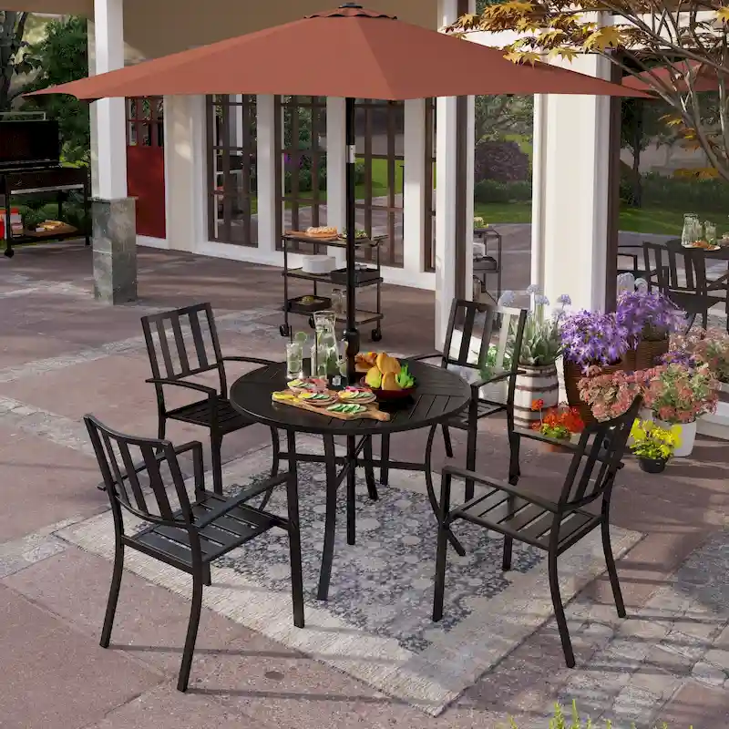 MAISON ARTS 5/6-Piece Patio E-Coating & Stackable Dining Set