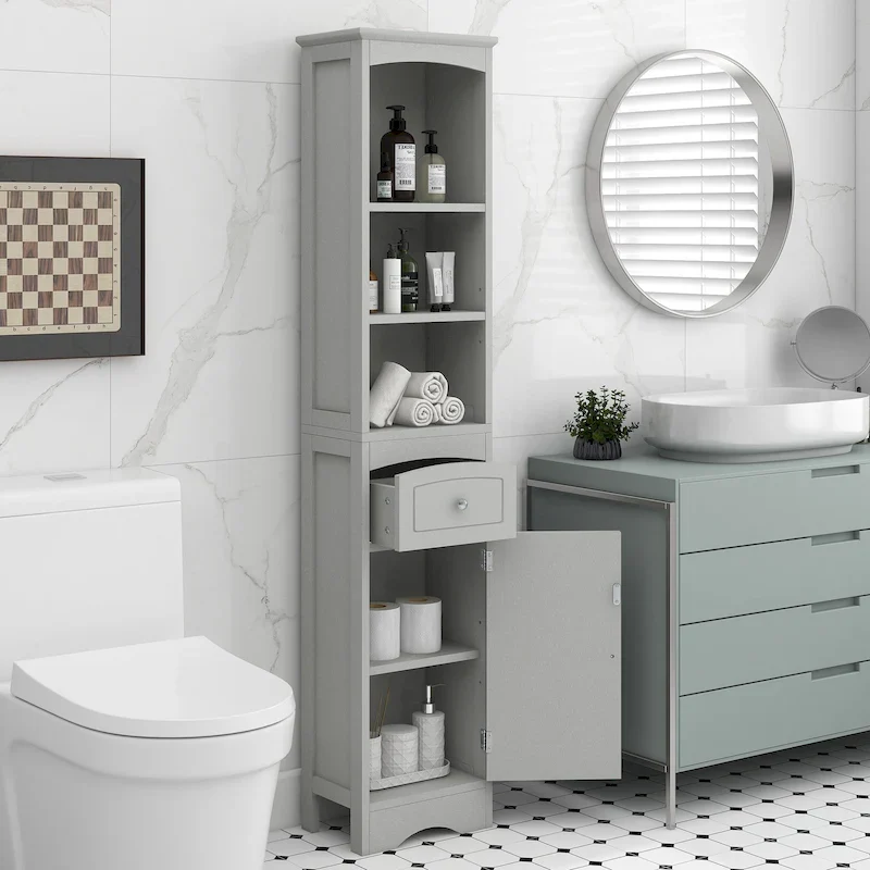 Tall Bathroom Cabinet,Freestanding Storage Cabinet with Drawer,MDF Board,Adjustable Shelf