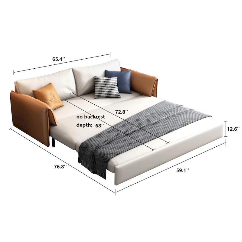 JASIWAY 65.4  Vegan Leather Sofa Bed Sleeper Sofa