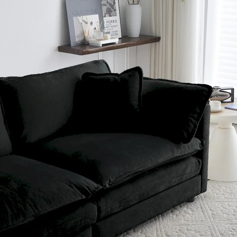 Black 4-Piece Chenille Modular Sectional Sofa with Loveseat & Ottomans
