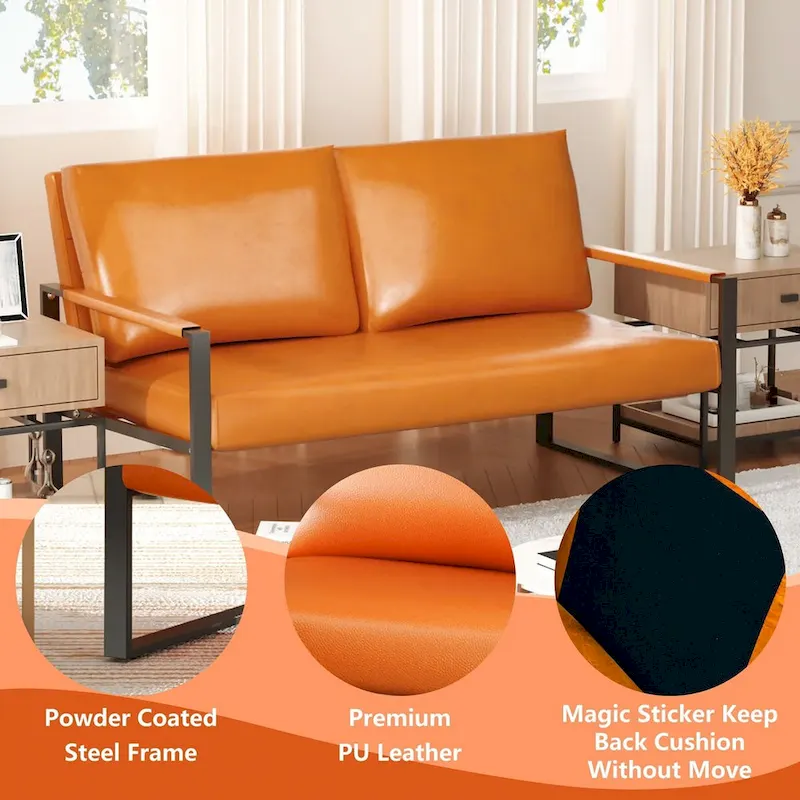 Mieres Mid-Century Style 3-Piece PU Leather Living Room Sofa