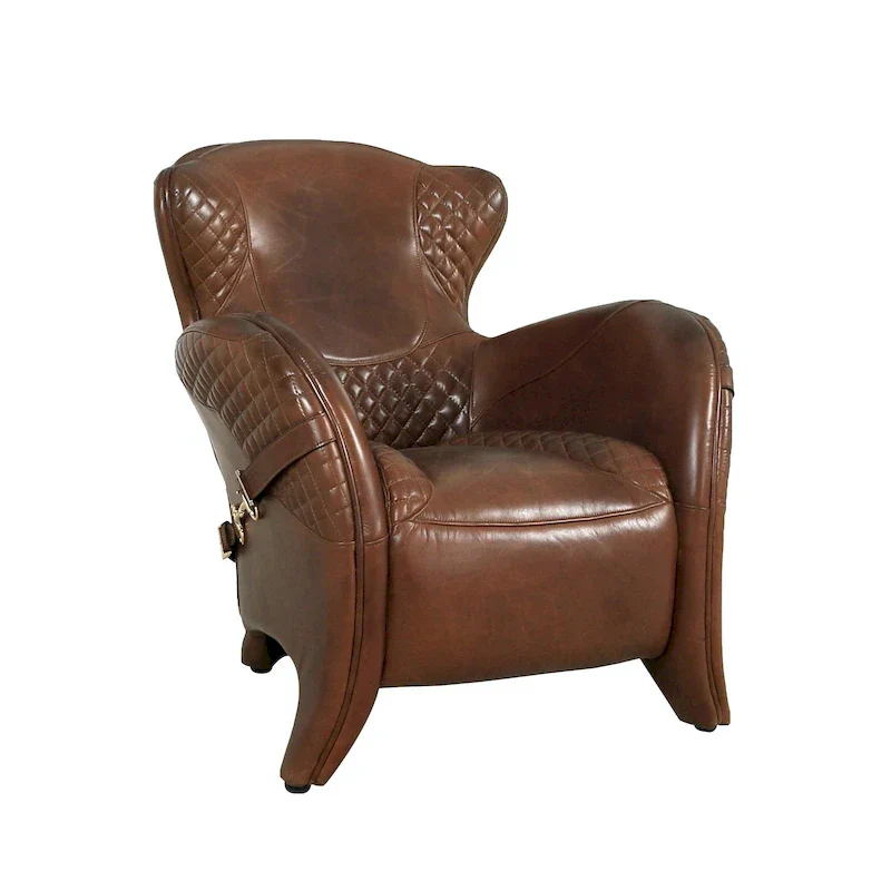 Pasargad Home Aspen Top Grain Leather Wing Chair, Brown - W31xD34.5xH33.5