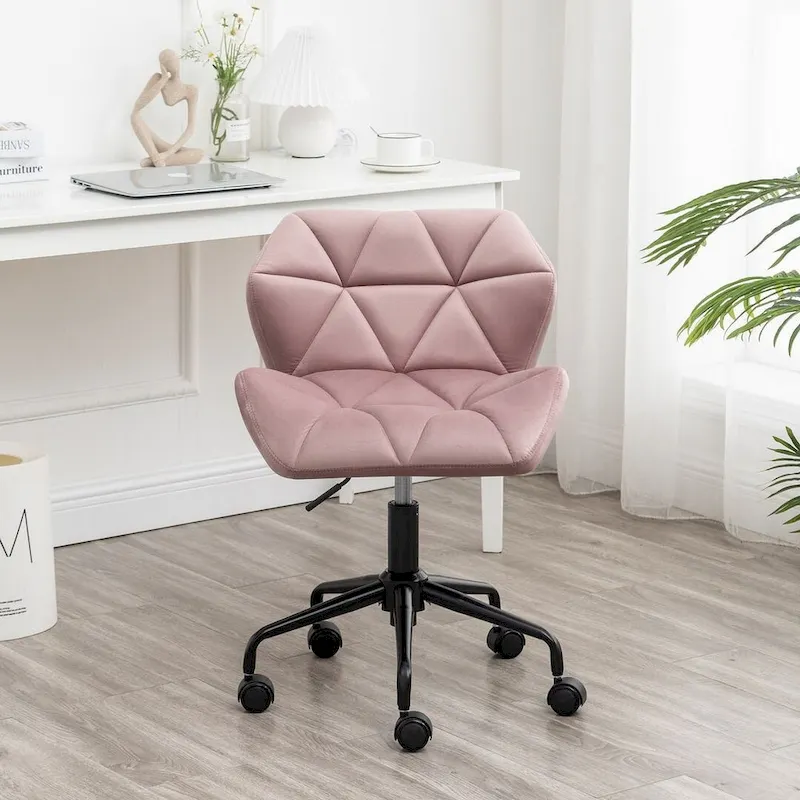 Diamond Tufted Armless Adjustable Swivel Home Office Chair