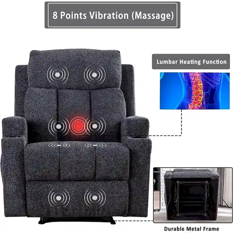 Ebello Massage Recliner Chair with Heat and Vibration Manual Sofa