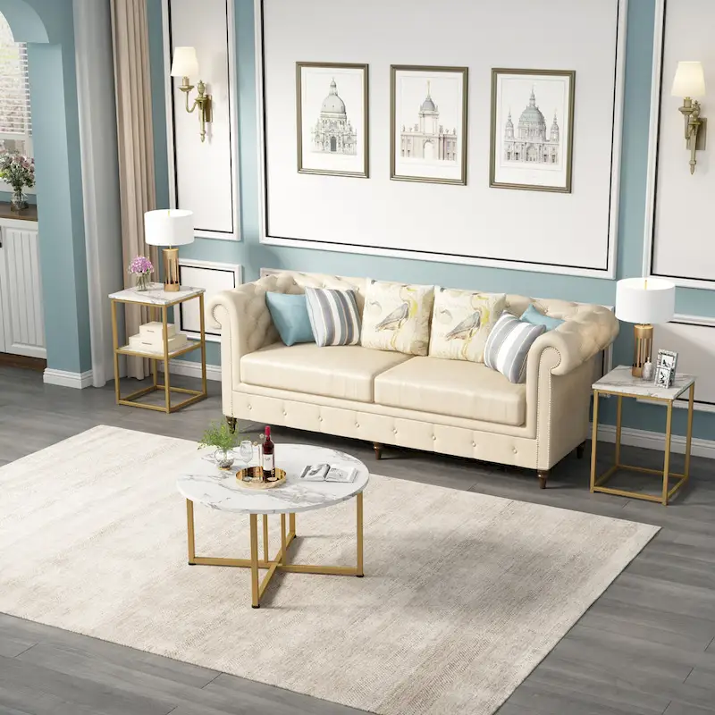 Myhozm 3-piece Round Coffee and Side Table Set with Open Shelves