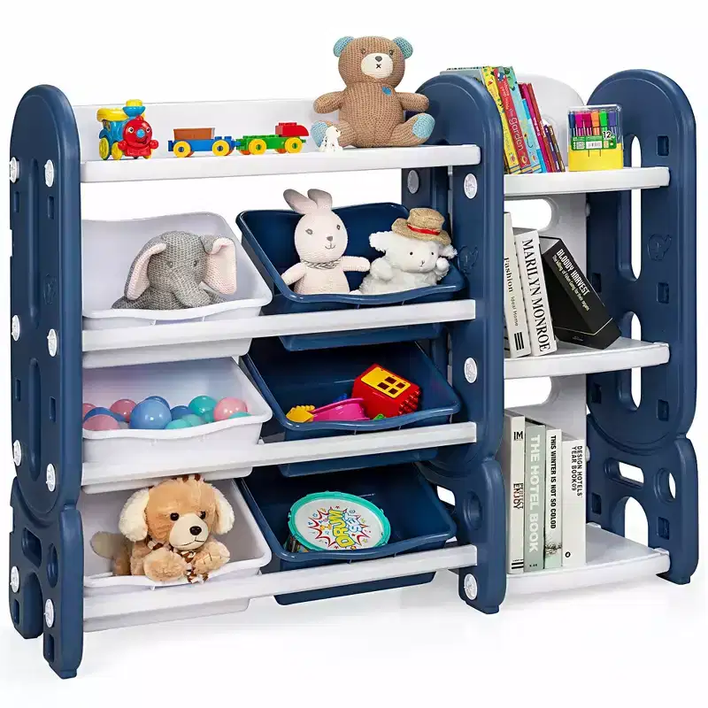 Costway Kids Toy Storage Organizer w/Bins & Multi-Layer Shelf for Bedroom Playroom Green\Blue