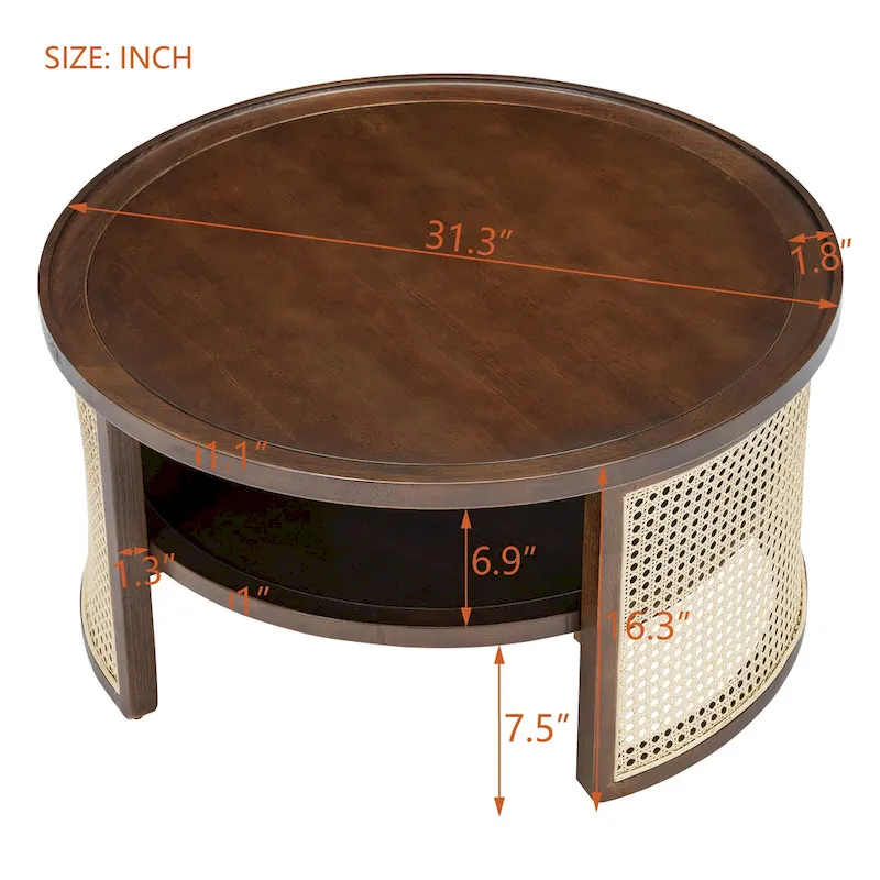 2-Tiered Round Walnut Wood Coffee Table