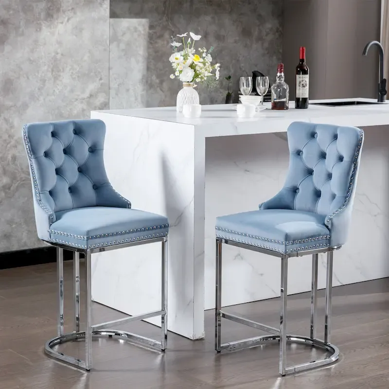 Modern Velvet Barstools 26 Counter Height Kitchen Island Chairs,Set of 2