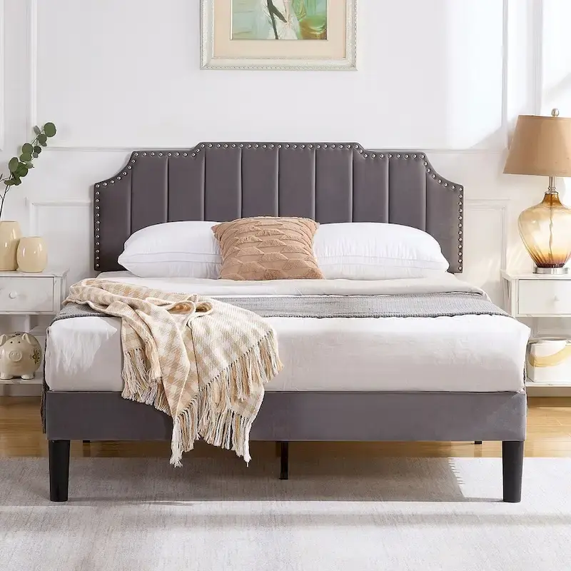 Bedroom Sets, 15 Style Options, 3-pieces Bedroom Set with Height Adjustable Upholstered Bed and Nightstands Set of 2-VECELO