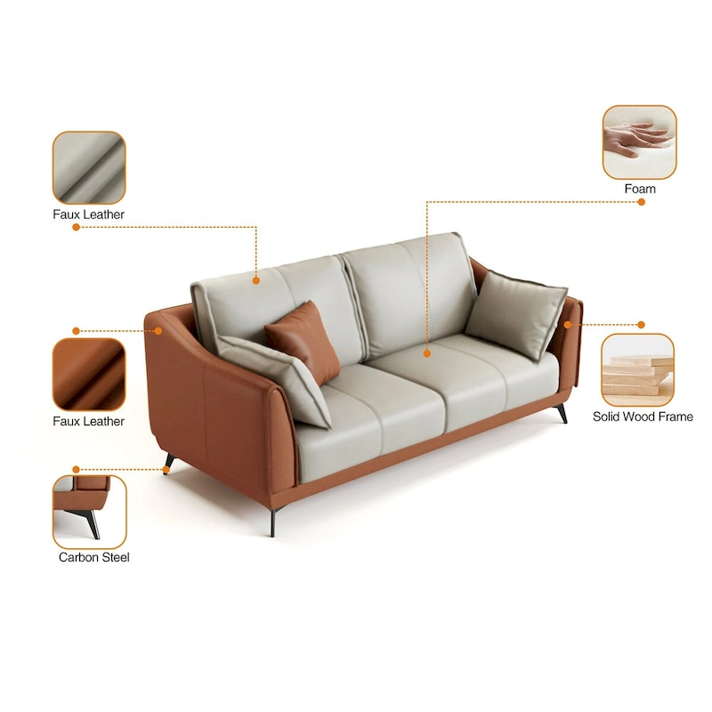 Modern Faux Leather 3-Seater Sofa with Black Legs - two seat