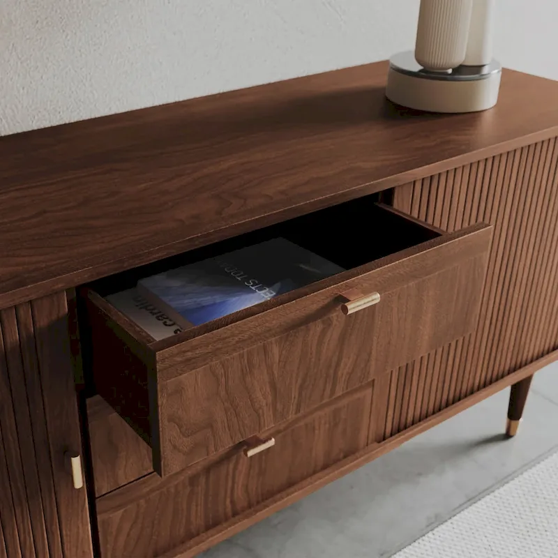 Walnut Wood Sideboard with 3 Drawer Mid Century Modern