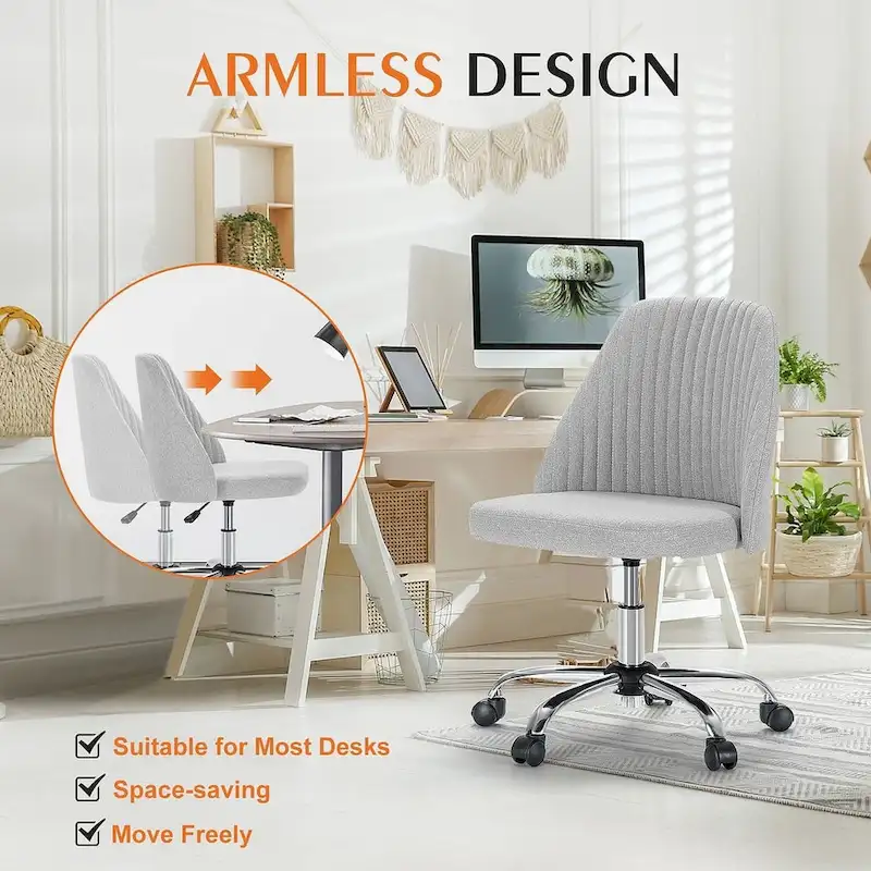 Office Chair with Wheels, Adjustable Height Fabric Upholstered Computer Desk Chair Swivel