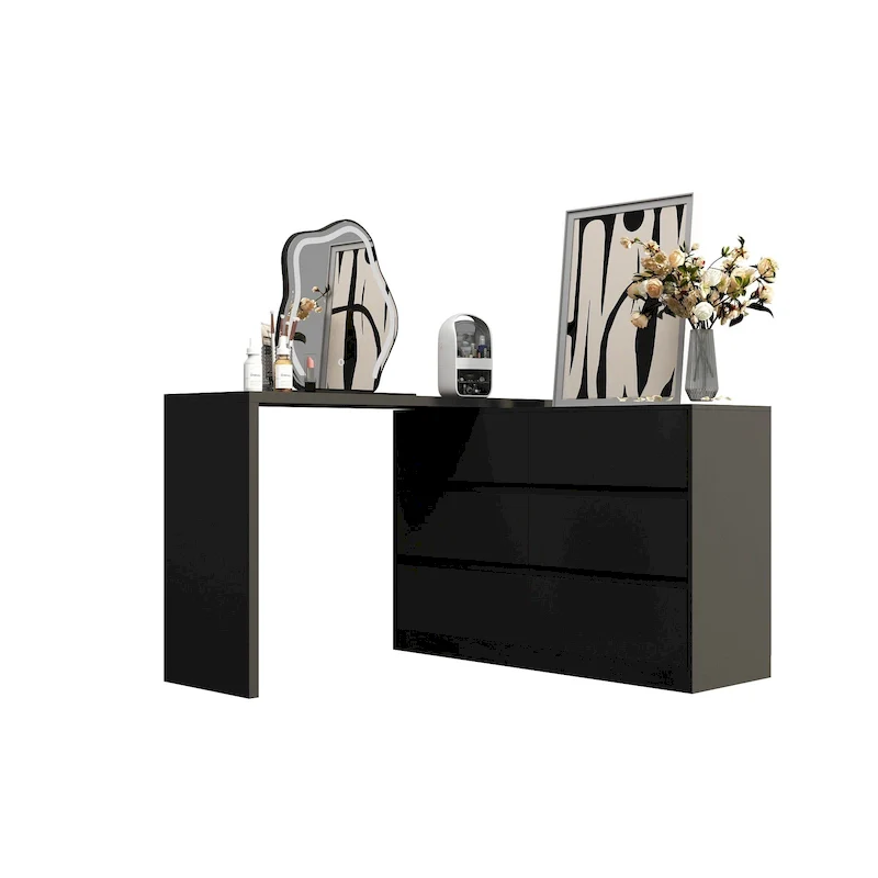 White/Black 6-Drawer Rotating Dresser & Desk Combo, 1-Person