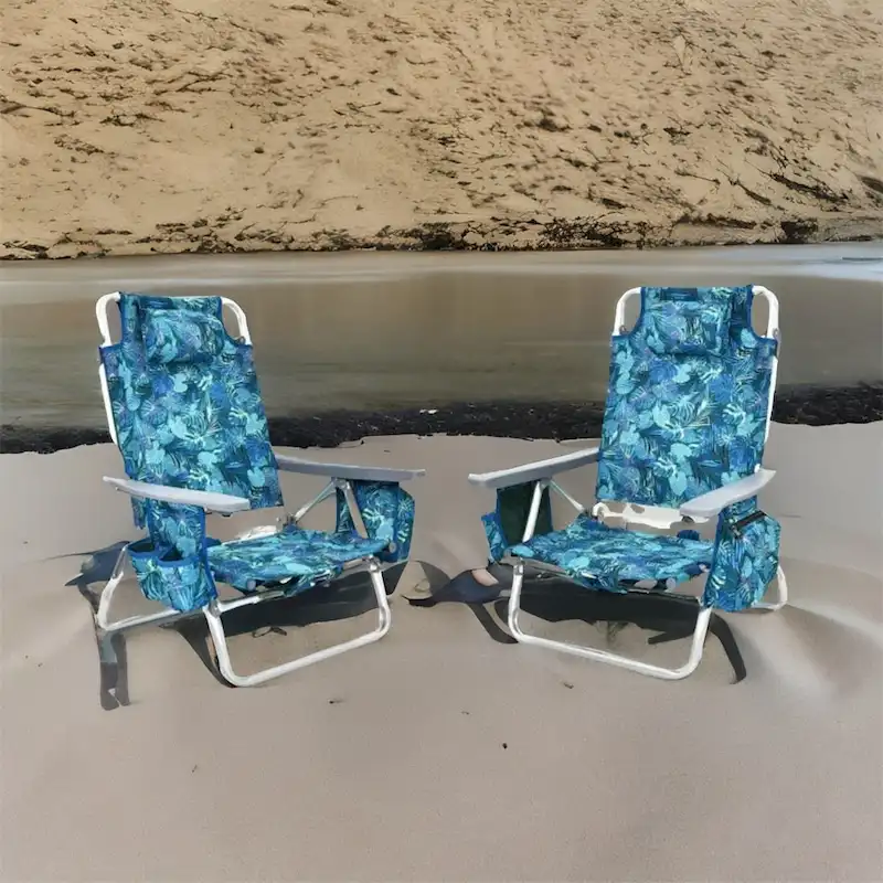 Adjustable Backrest Folding Beach Chair with Pillow