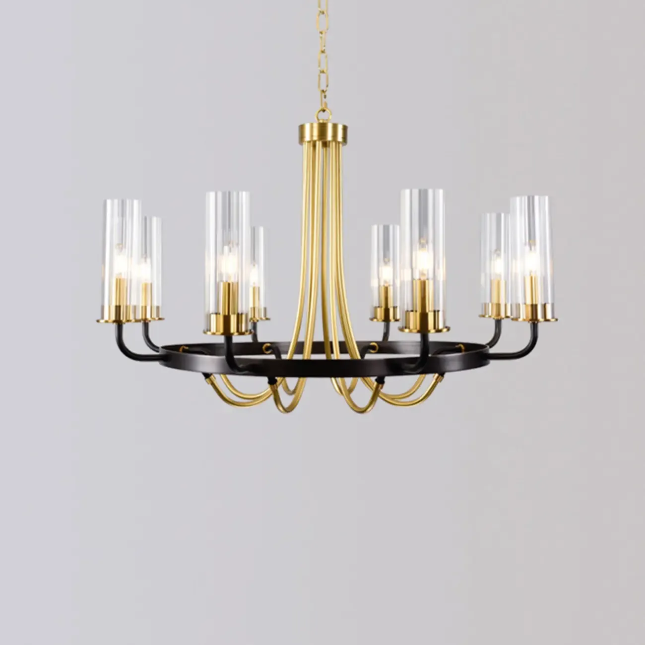 Modern Circle Black Gold Clear Glass Shade Chandelier
