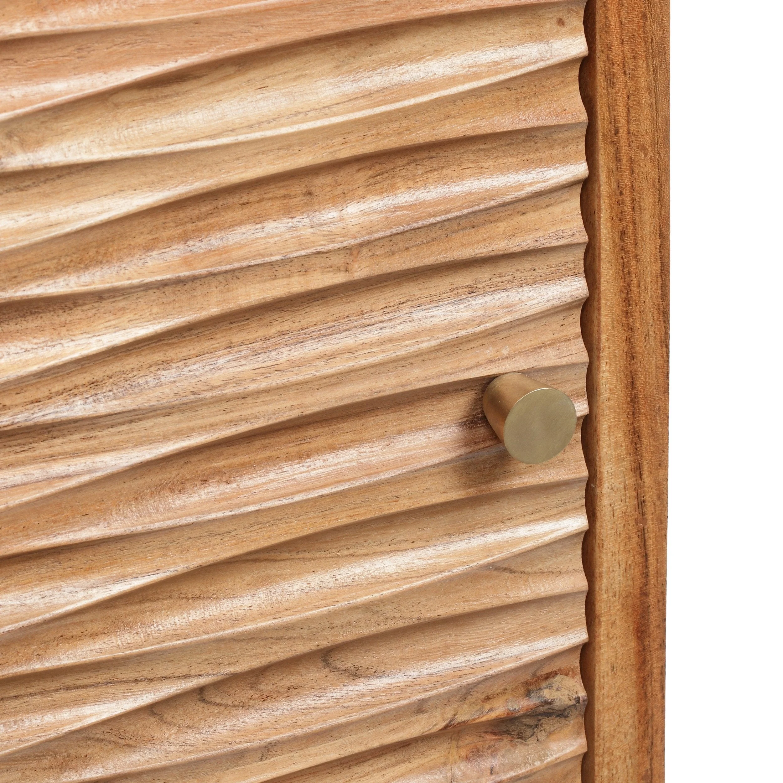 Handcrafted Boho Acacia Wood Nightstand, Natural - NH555413