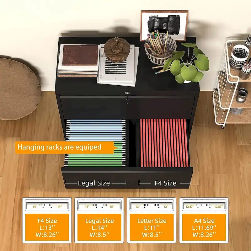 36W 2 Drawer Metal Lateral File Cabinet with Lock