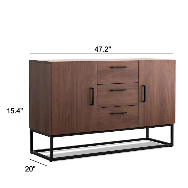 Faux Wood Sideboard with 3 Drawer Server Cabinet