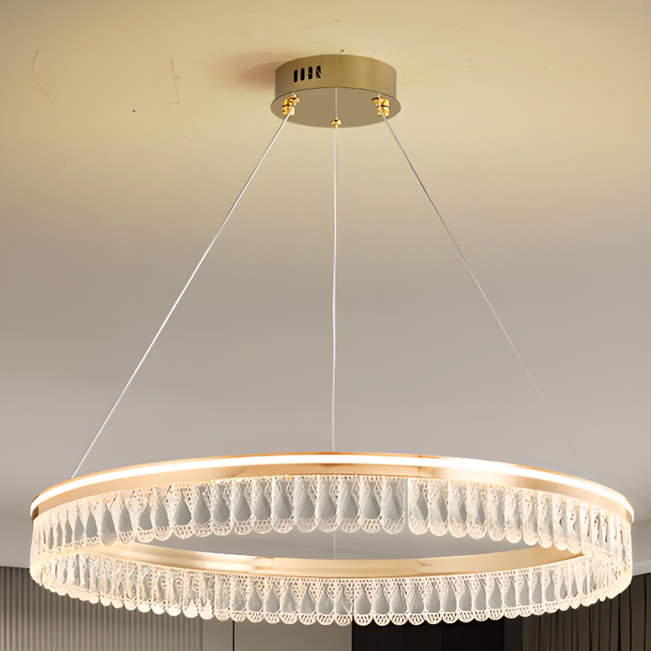 Dimmable Circle Gold Crystal Modern LED Chandeliers