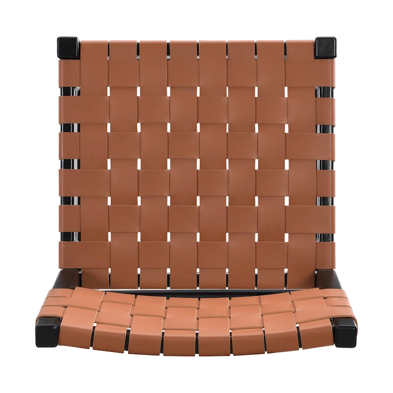 Roomfitters PU Leather Counter Stools, Set of 2 Bar Height Chairs with Woven Back and Rubberwood Frame, Black Brown