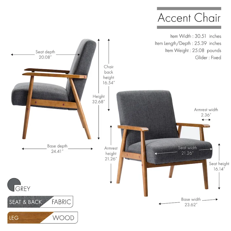 Gelso Fabric Accent Chair with Rubberwood Legs