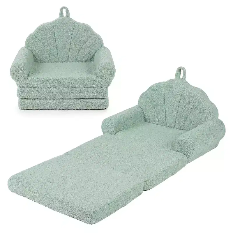 Costway Fold-out Kids Sofa 2-in-1 Convertible Toddler Couch & Lounger with Non-slip Base Beige/Green/Pink