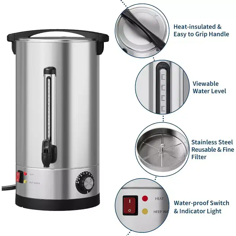 Commercial 70/110 Cup Coffee Urn, Stainless Steel Hot Beverage Dispenser, Double Wall Thermal Carafe, Ideal for Events, Catering  Parties