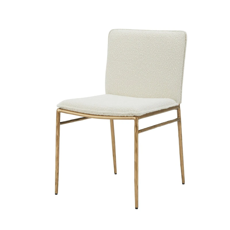 Cid Abby 19 Inch Side Dining Chair, Off White, Brass Gold Finished Legs